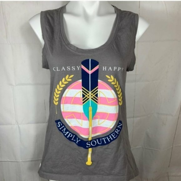 Simply Southern Classy Happy Oar Tank Top SMALL - Picture 1 of 4